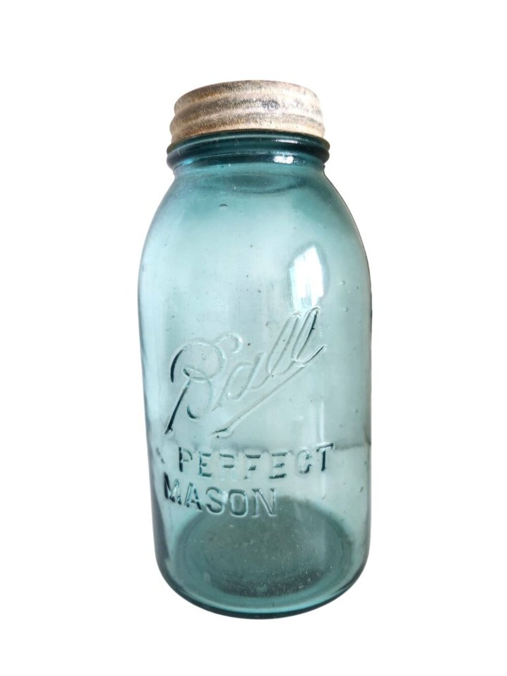 Vintage Ball Perfect Mason Jar With Zinc Lid - Aqua Blue Glass - Collectible Far